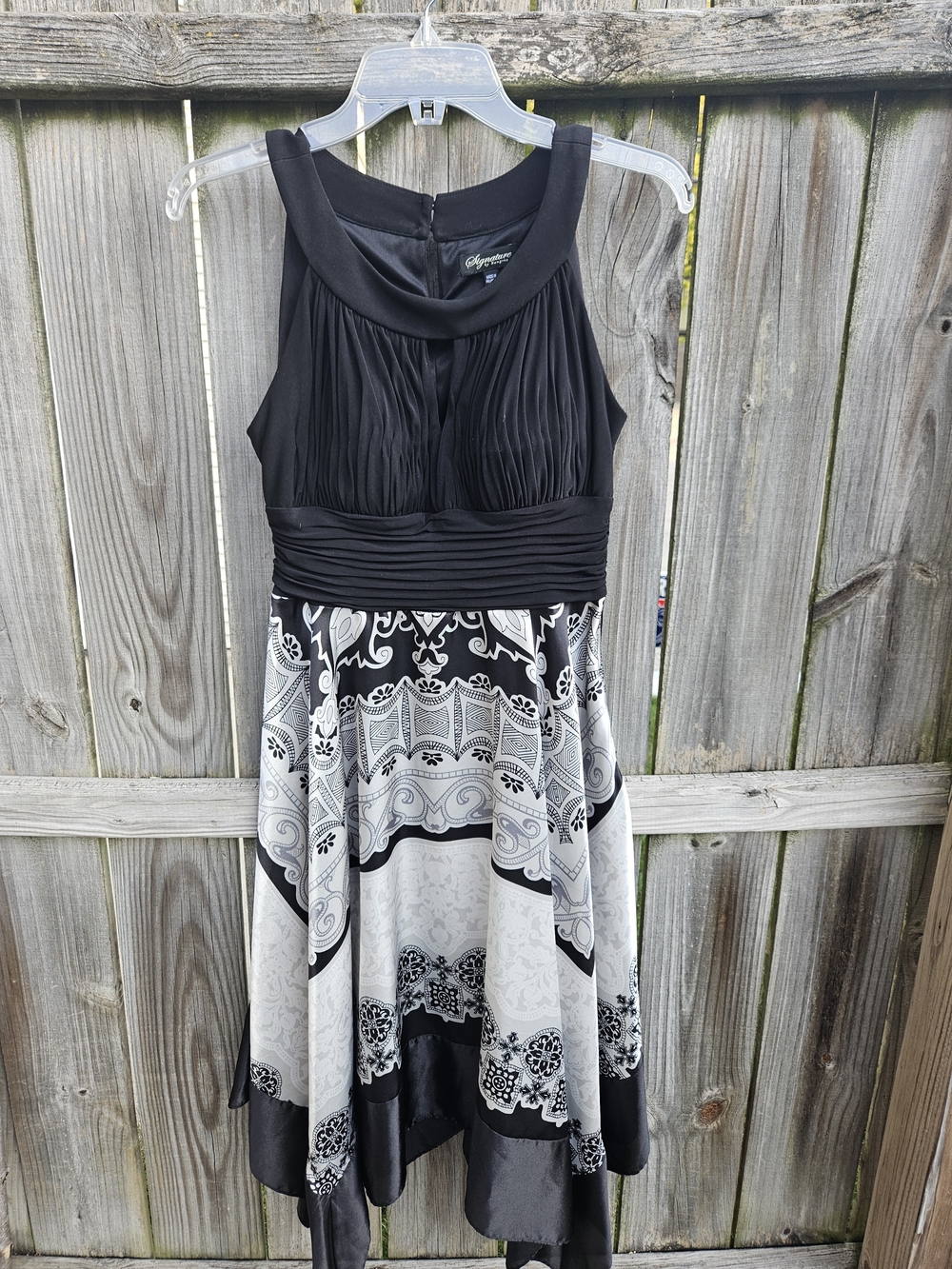 Signature by Sangria / Black and White Asymmetrical Hem Dress